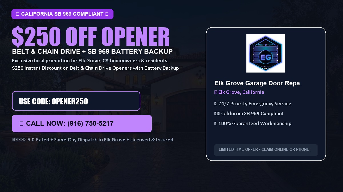 $250 OFF Smart Garage Door Opener Installation (Belt & Chain Drive with California SB 969 Battery Backup) in Elk Grove, CA